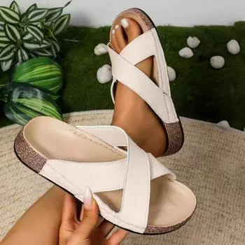 Летние женские пляжные шлепанцы с толстой подошвой и перекрестным ремнем, простые и удобные. 36 чёрный