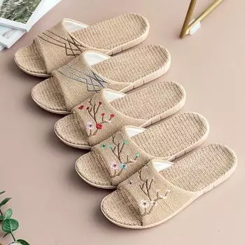 Летние женские пляжные тапочки, удобные льняные шлепанцы, женские нескользящие тапочки, женская домашняя повседневная обувь, сандалии 44-45 кофейный