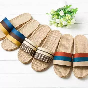 Летние женские полосатые тапочки из льна 35