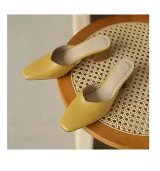 Летние женские полутапочки Baotou, однотонные, с квадратным носком, на толстом высоком каблуке, женские туфли-мюли 35 жёлтый