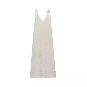 Летние женские полые вязаные платья без рукавов и открытой спины, женское бежевое хлопковое платье с лямкой на шее S бежевый