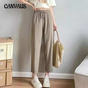 Летние женские повседневные брюки с высокой талией и драпировкой, тонкие быстросохнущие брюки, свободные брюки M синий