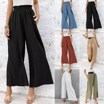 Летние женские повседневные брюки свободного покроя с высокой талией и рюшами