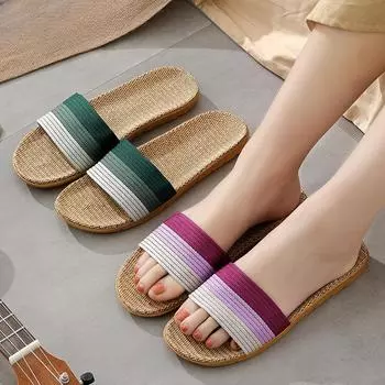 Летние женские повседневные дышащие льняные тапочки 35 красный