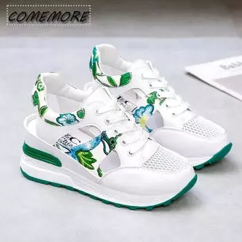 Летние женские повседневные дышащие сетчатые прогулочные сандалии женская обувь на шнуровке на платформе танкетке каблуки кроссовки сандалии 35 чёрный