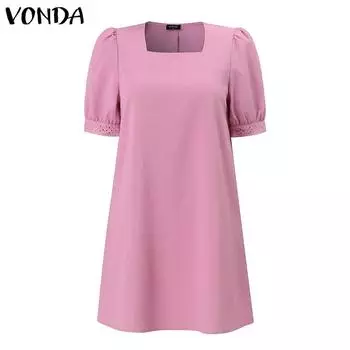 Летние женские повседневные кружевные платья с квадратным вырезом и короткими рукавами VONDA