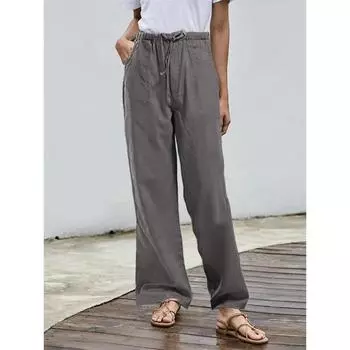 Летние женские повседневные однотонные брюки из хлопка и льна, свободные женские брюки большого размера, дышащие, универсальные, модные, уличные S чёрный