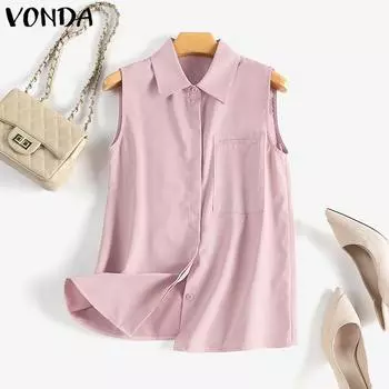 Летние женские повседневные однотонные рубашки без рукавов VONDA, топы