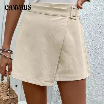 Летние женские повседневные однотонные юбки с высокой талией и шорты с поясом S абрикосовый