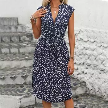 Летние женские повседневные платья без рукавов с леопардовым принтом S темно-синий
