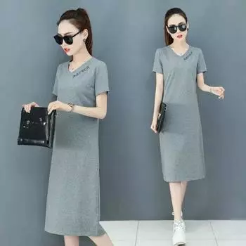 Летние женские повседневные платья. Женская мода. Свободные и тонкие популярные футболки средней длины. Юбки. XXXL чёрный