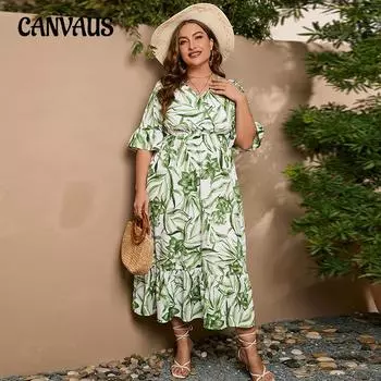 Летние женские повседневные праздничные платья больших размеров с расклешенными рукавами и длинными платьями с большими качелями S зелёный