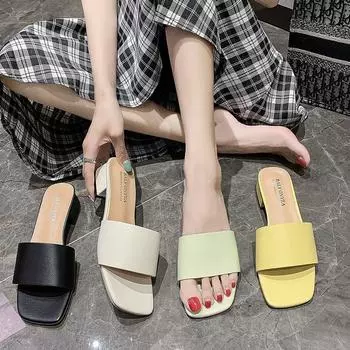 Летние женские повседневные сандалии модные тапочки на толстом каблуке пляжная обувь 35 чёрный