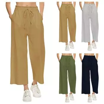 Летние женские повседневные широкие брюки со свободными завязками и передним карманом, однотонные повседневные женские рабочие повседневные брюки L