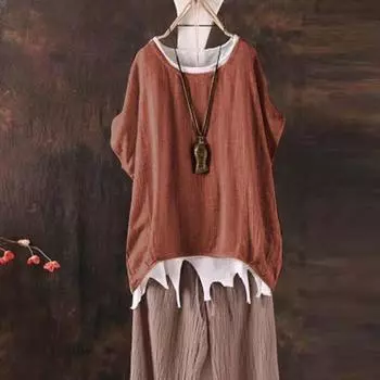 Летние женские повседневные свободные льняные футболки Топ S бежевый