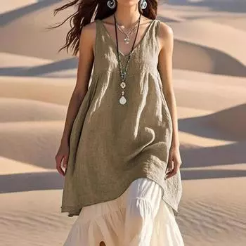 Летние женские повседневные свободные модные пляжные платья без рукавов с V-образным вырезом S небесно-голубой