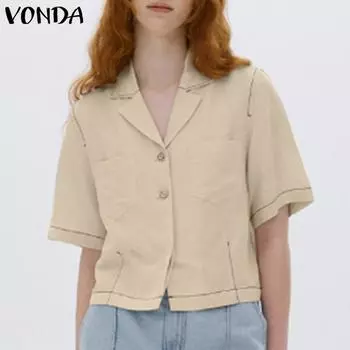 Летние женские повседневные свободные рубашки с коротким рукавом VONDA, топы