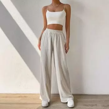 Летние женские повседневные свободные широкие брюки с драпировкой Slim Long S белый