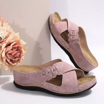 Летние женские повседневные тапочки на наклонной подошве на плоской подошве с перекрестным ремешком, однотонные универсальные пляжные сандалии большого размера