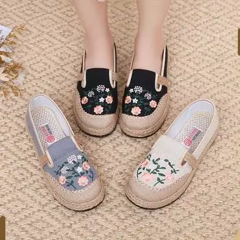 Летние женские повседневные туфли с вышивкой, женские дышащие мягкие нескользящие туфли, легкие удобные туфли без застежек 37 чёрный