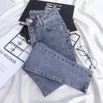 Летние женские повседневные универсальные эластичные джинсы с высокой талией больших размеров для похудения 25 чёрный