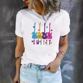 Летние женские принтованные хлопковые свободные футболки с круглым вырезом большого размера женские футболки S белый