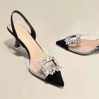 Летние женские прозрачные сандалии с кристаллами, туфли-лодочки, женская модная женская обувь на высоком каблуке с острым носком 35 чёрный