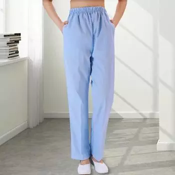 Летние женские рабочие брюки со средней посадкой и эластичной резинкой на талии, широкие брюки, длинные однотонные карманы с карманами L белый