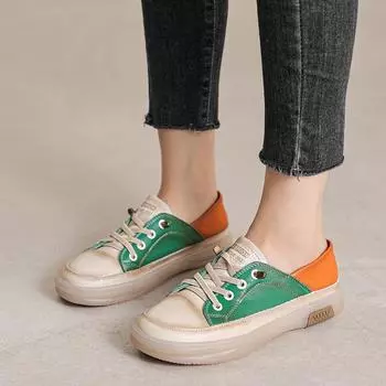 Летние женские ретро-лоферы из коровьей кожи 2024 года — мягкая подошва, повседневная обувь для беременных. 36 зелёный