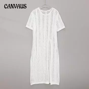 Летние женские ретро полые сплошные цвета с короткими рукавами, прикрывающие темперамент, средние длинные свободные платья с круглым вырезом One Size белый