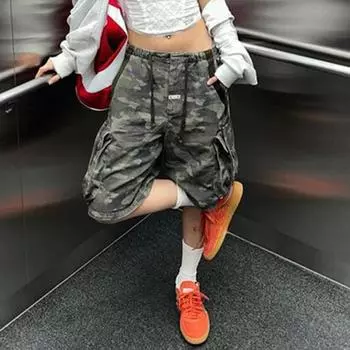 Летние женские ретро трехмерные карманы свободные сто повседневные камуфляжные брюки средней длины для работы S армия зеленый