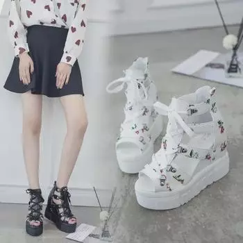 Летние женские римские сандалии 2020 года: Перекрестный ремешок в тон, каблук-танкетка 12 см, открытый носок 40 чёрный