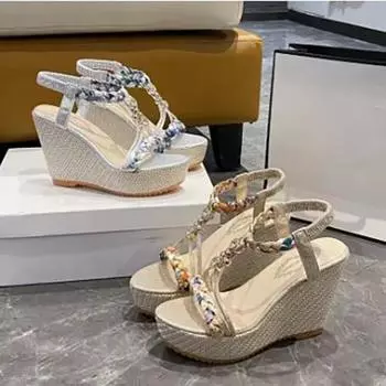 Летние женские римские туфли с открытым носком и эластичной резинкой, сандалии на высоком каблуке, женские повседневные пляжные тапочки для отдыха 41EU/CN42