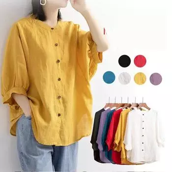 Летние женские рубашки из хлопка и льна, свободные однотонные блузки с круглым вырезом и пышными рукавами, топы M белый