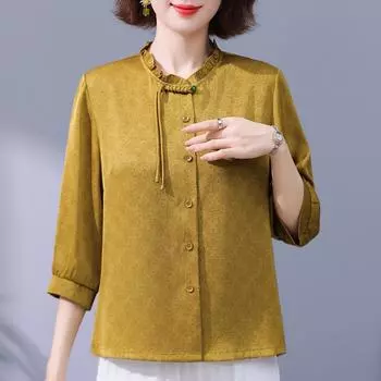 Летние женские рубашки, повседневные элегантные верхние женские блузки, свободная винтажная одежда XL оранжевый