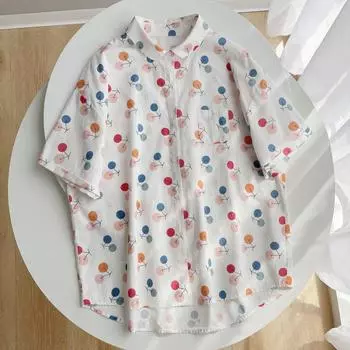 Летние женские рубашки с принтом, ленивые блузки с короткими рукавами, свободные женские топы, женская одежда one size белый