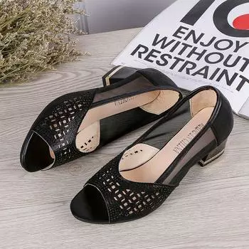 Летние женские сандалии, блестящие туфли-лодочки на высоком каблуке с открытым носком, женские модельные туфли, обувь OL, размер 35-40 35 чёрный