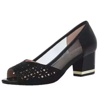 Летние женские сандалии, блестящие туфли-лодочки на высоком каблуке с открытым носком, женские модельные туфли, обувь OL, размер 35-40 35 чёрный