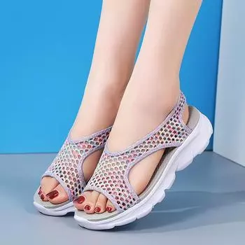 Летние женские сандалии большого размера, женские пляжные сандалии на танкетке, женская обувь без шнуровки 35 чёрный