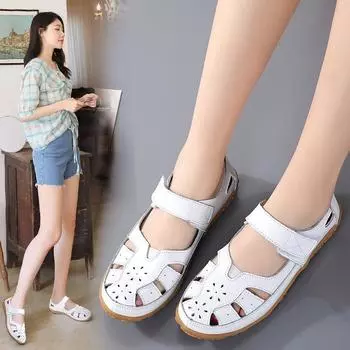 Летние женские сандалии Essentials, пляжные дышащие туфли Мэри Джейн на плоской подошве, повседневные мягкие прогулочные сандалии с закрытым носком для девочек, большие размеры EU:35 чёрный