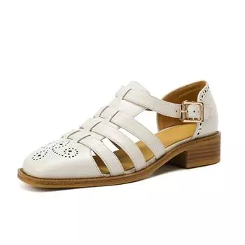 Летние женские сандалии из натуральной кожи из воловьей кожи с полой Т-образной пряжкой и пряжкой на щиколотке, римская обувь 34 бежевый