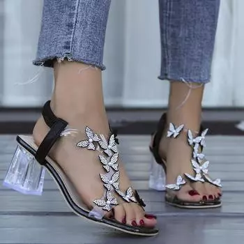 Летние женские сандалии из ПВХ с кристаллами и цветочным декором, массивный каблук, открытый носок, ремешок сзади, эластичная лента, элегантная модная обувь 38 бежевый