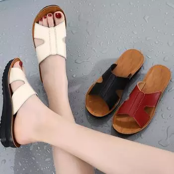 Летние женские сандалии, кожаные однотонные домашние сандалии для дома, сандалии для женщин 35 чёрный