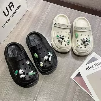 Летние женские сандалии, легкие домашние пляжные сандалии, женские шлепанцы, уличная быстросохнущая обувь на плоской подошве, мягкая обувь с отверстиями из ЭВА, женские сабо, 2024 чёрный