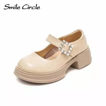 Летние женские сандалии на массивном каблуке из натуральной кожи, повседневная обувь с низким берцем и круглым носком, обувь на толстой подошве в стиле ретро, увеличивающая рост