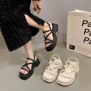 Летние женские сандалии на массивном каблуке, модные элегантные шлепанцы с узким ремешком на толстом высоком каблуке, женские удобные сандалии-гладиаторы 35