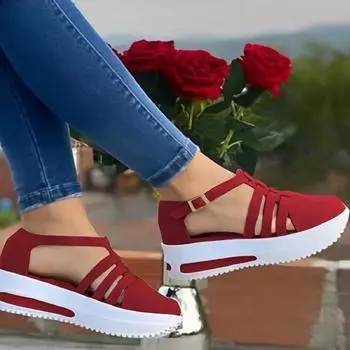 Летние женские сандалии на наклонном каблуке, повседневная женская обувь, полые туфли с круглым носком 35 синий