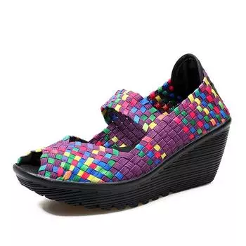Летние женские сандалии на платформе с открытым носком, модные удобные женские плетеные туфли, женская повседневная обувь на плоской подошве 4.5 фиолетовый