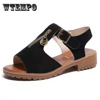 Летние женские сандалии на платформе. Сандалии на танкетке. Кожаные повседневные туфли с открытым носком. Женская прогулочная обувь на плоской подошве. 40 бежевый
