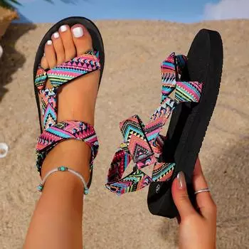 Летние женские сандалии на плоской подошве 2024 года, разноцветные пляжные женские сандалии, легкая повседневная женская обувь на платформе, сандалии с открытым носком 36 зелёный
